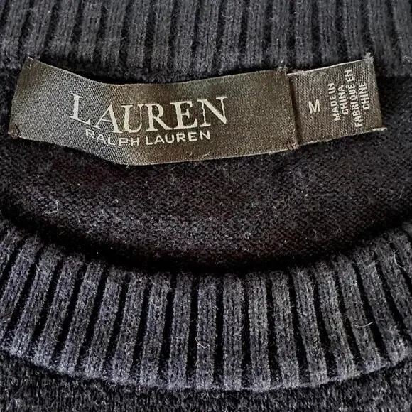 LAUREN Ralph Lauren Women's Navy Knit Sweater with Chain & Belt Design - Medium - Picture 2 of 7